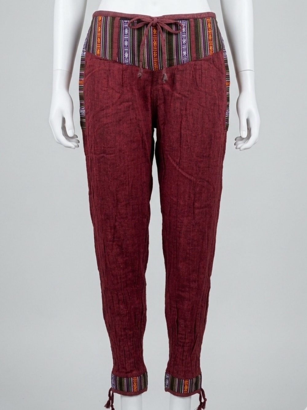 Nepal Hippie Boho Pants XXL 100% Cotton Tribal Woven Trim Festival Yoga
